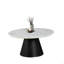 Salon principal de style contemporain avec motif de parquets et base cylindrique au fini noir