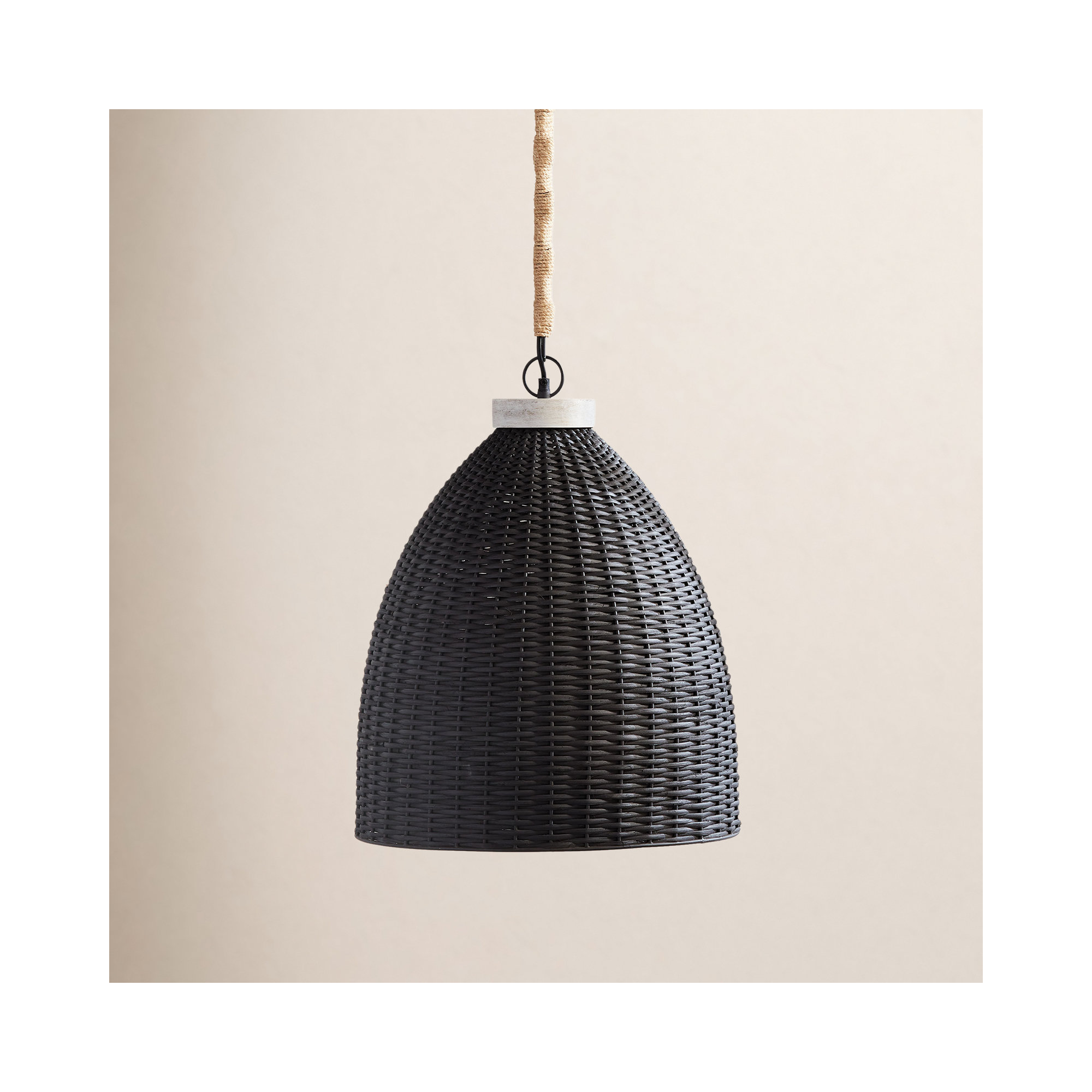 Olsen Single Light Rattan Dimmable Pendant, Blackwash, 92" H x 18" W x 18" D 