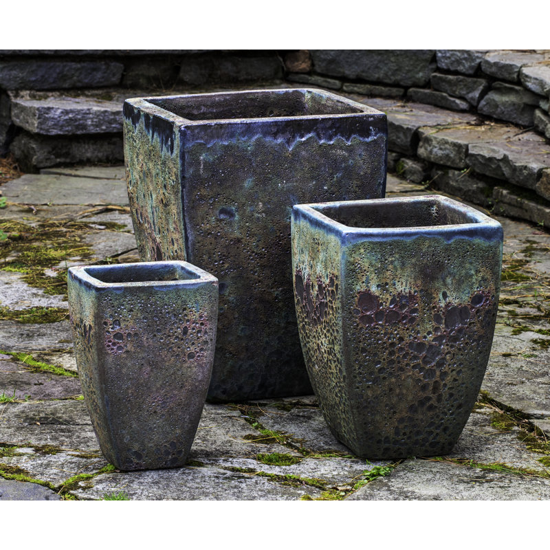 Ensemble de pots à fleurs en terre cuite 3 pièces, Vert brume Angkor