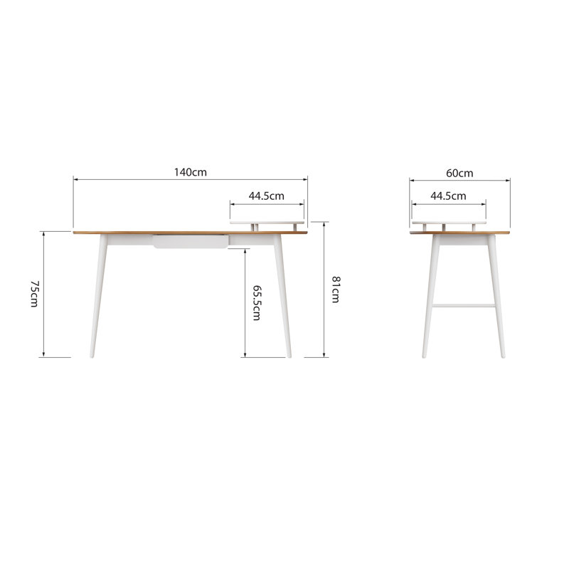 Doucoure Solid Wood Base Writing Desk, Natural Oak, White