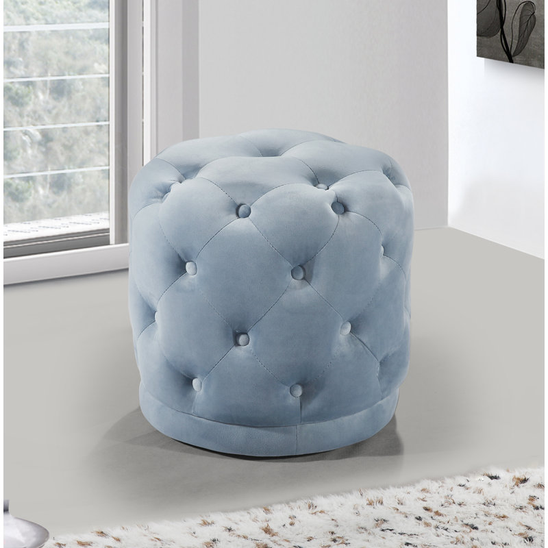 Harper 18" Wide Velvet Tufted Round Standard Ottoman, Sky Blue Velvet