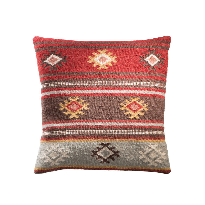 Zanskar Kilim Cushion Cover in Rich Red Multi Colour Geometric Pattern, 60cm x 60cm