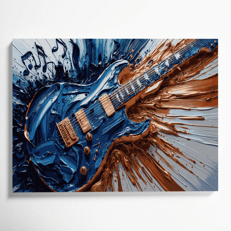 Music Electric Guitar Brown Canvas Wall Art, 16" H x 20" W