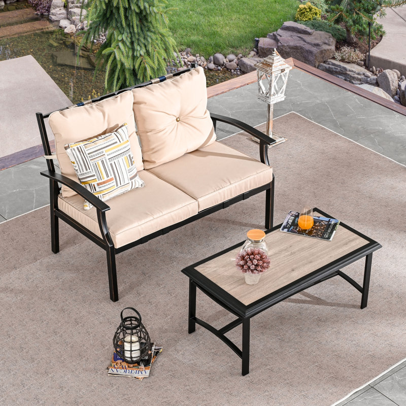 2 - Person Patio Conversation Set with Cushions, Khaki