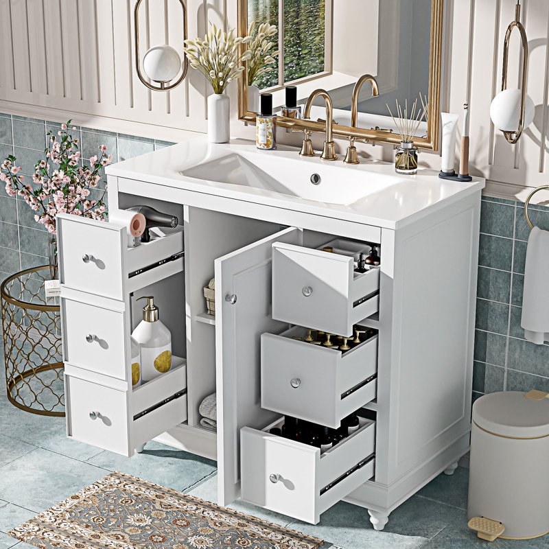 Bathroom Vanity With Ceramic Sink Combo, White