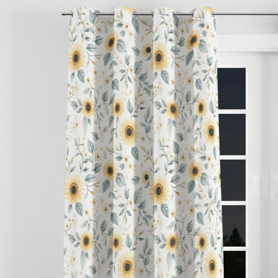 Country Farmhouse Room Darkening Curtains - Yellow Sunbeam Blooms Grommet Curtain - 1 Panel