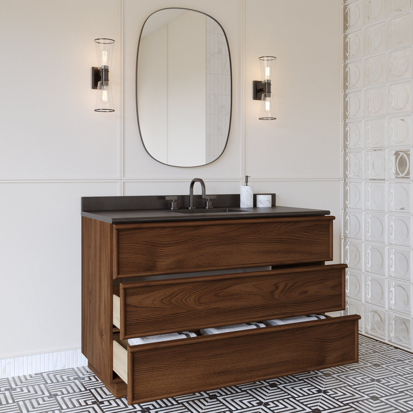 Collins Double Bathroom Vanity, 48", Black
