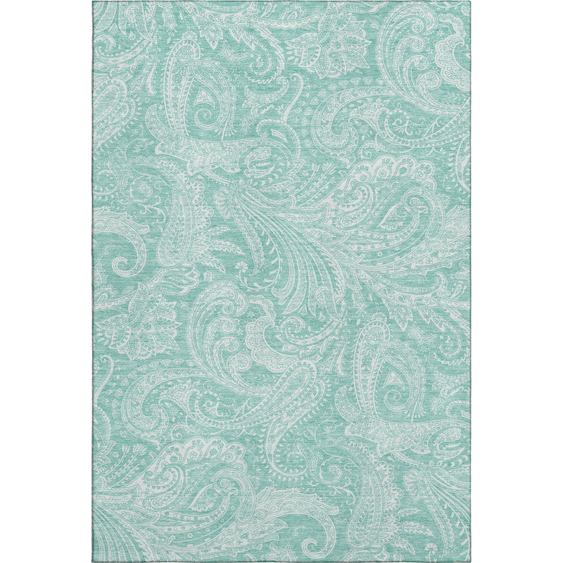 Tapis lavable sarcelle et ivoire 9 pi x 12 pi avec protection UV