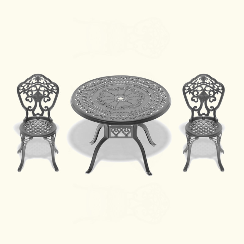 Set Of All-Weather Cast Aluminum Dining Furniture Set With Black Frame, 2
