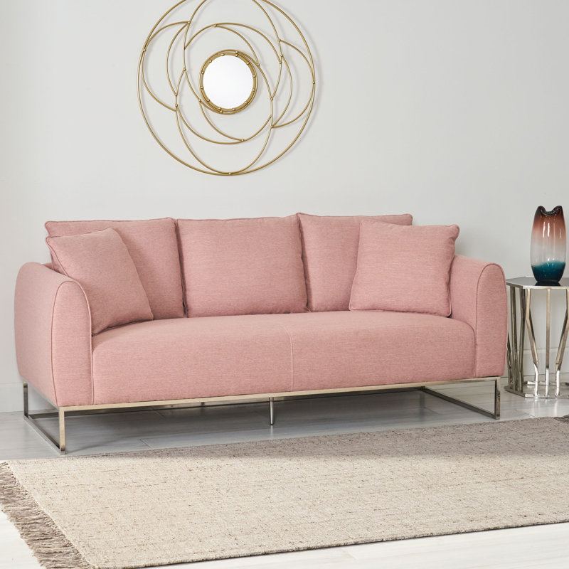 Canapé à accoudoirs arrondis 82,7 po avec coussins réversibles, Rosé clair