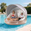 73" Tanning Pool Lounger Float With Retractable & Removable Canopy Spf50+ White