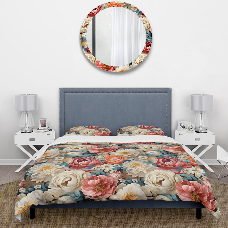 Ensemble de housse de couette Spring Bouquet Botanical Motif II, Housse de couette pour grand lit et 2 taies décor