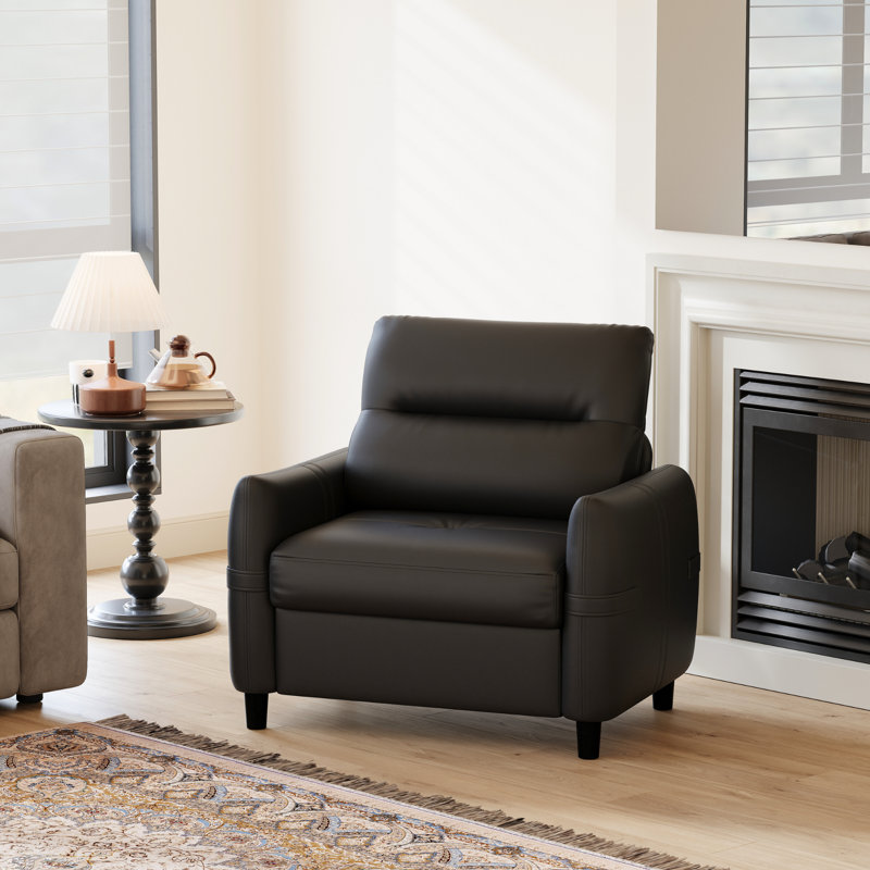 35" W Modern Faux Leather Armchair, Black