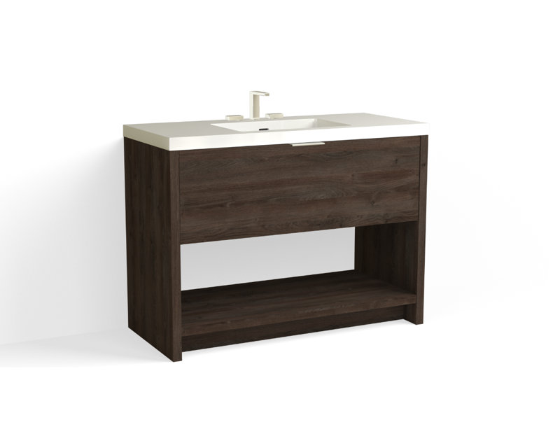 Vista 48" W Freestanding Single Bathroom Vanity, White Gloss, White Nanomatte/Satin Nickel, 8" Widespread
