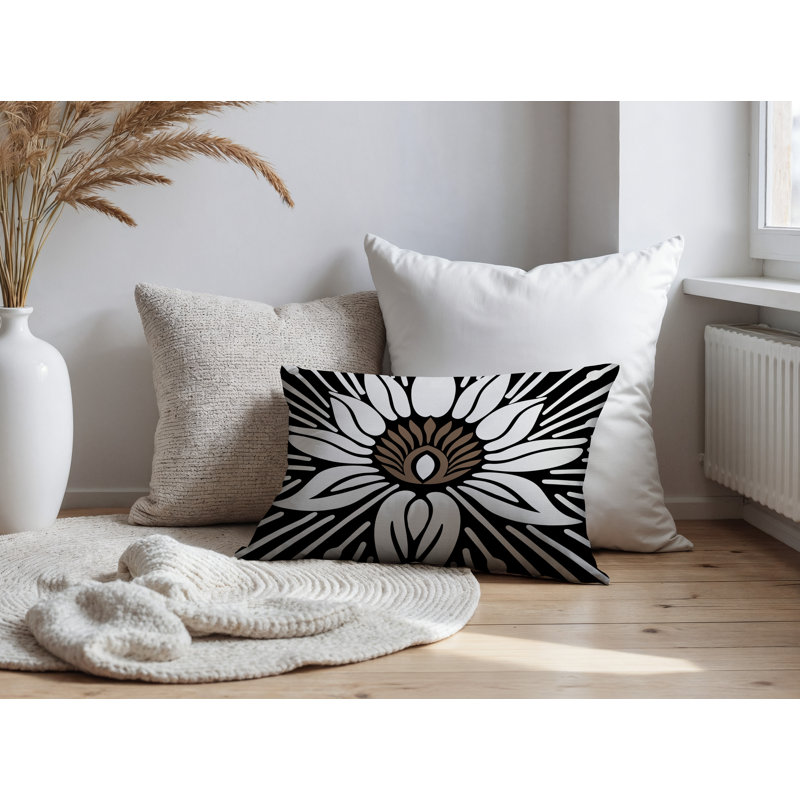 Oreiller rectangulaire réversible intérieur / extérieur Carla, Rectangle H 14 po x l 20 po, Noir