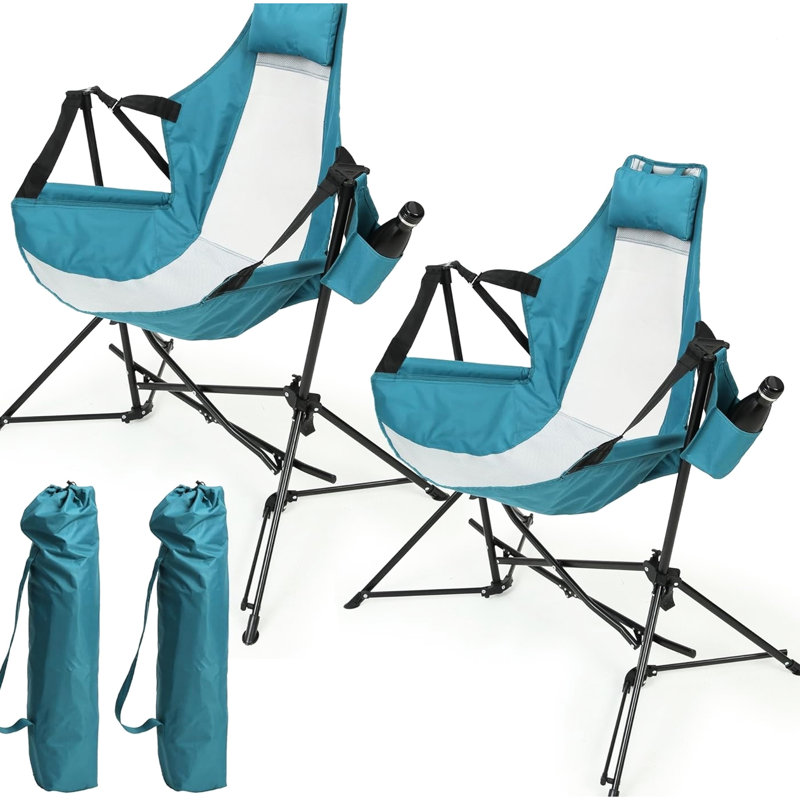 Chaise de camping bleue, pliante et portative avec coussin, pour le tennis de table extérieur (2 pièces bleu, coussin et porte-gobelet de soccer