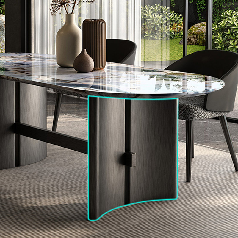 Marble Dining Table Oval Faux Marble Top Metal Base Dining Table, 31.49" W x 55.11" L