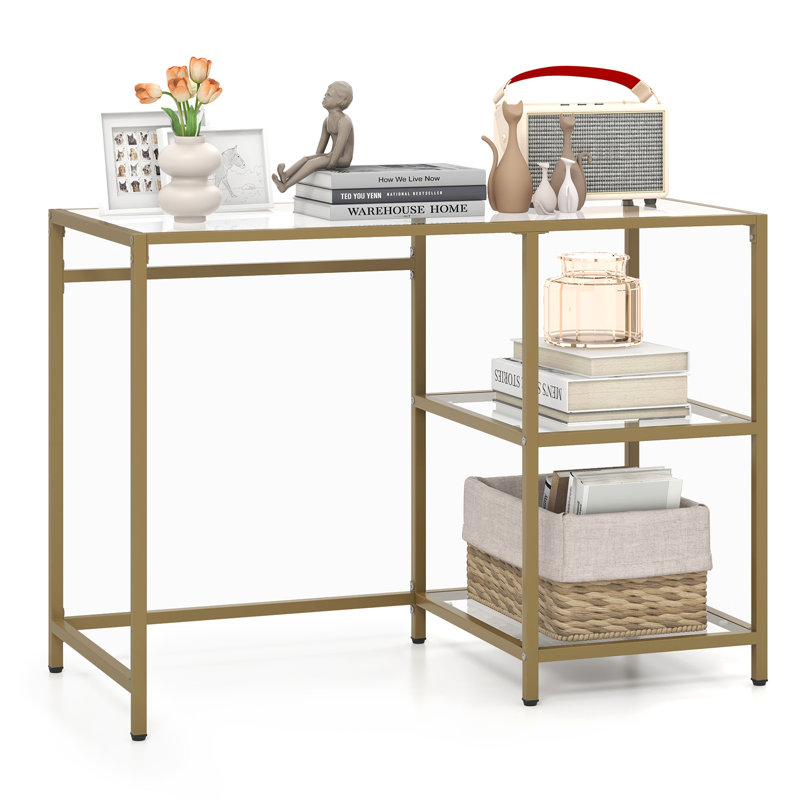 Sohrob Glass Top Metal Base Computer Desk