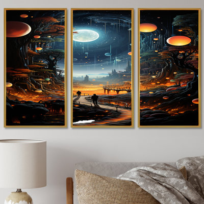 Spiral Stairway To Full Moon Liberation - Abstract Landscape Wall Art Living Room Set