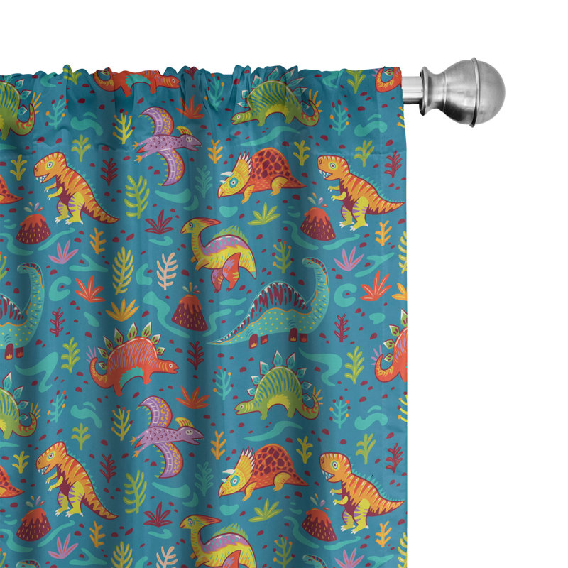 Dinosaur Party Semi-Sheer Rod Pocket Curtain Panels, 28" x 84"