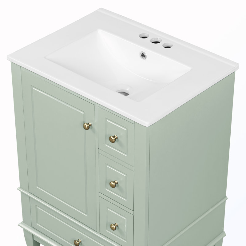 Bathroom Vanity with Sink and Drawers, Light Green