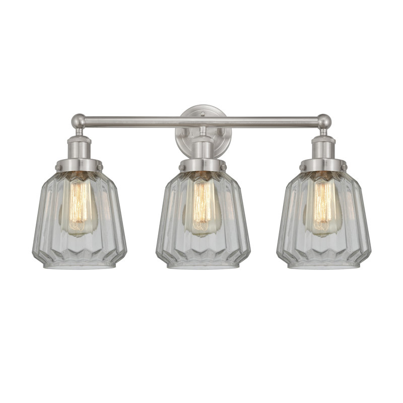 Éclairage pour meuble-lavabo à 3 lumières Aretzy, Blanc mat, Nickel satiné brossé