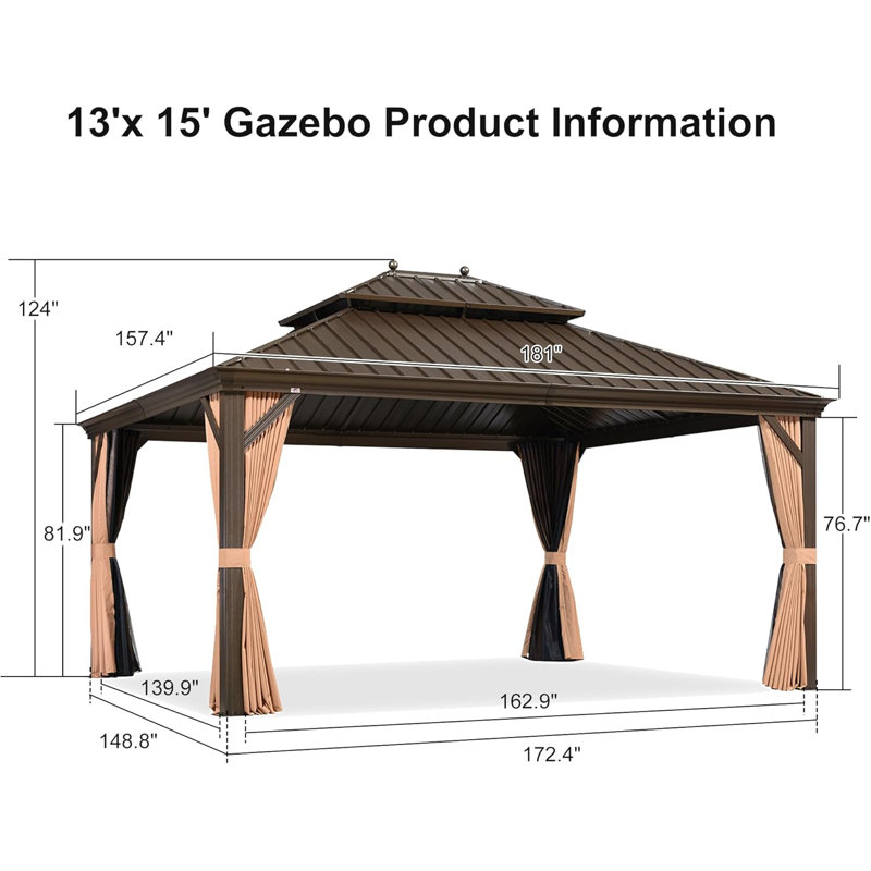 Pavillon de jardin extérieur en aluminium avec toit en acier galvanisé 13 pi x 15 pi Mauve Leaf, 13 (ft) x 15 (ft)
