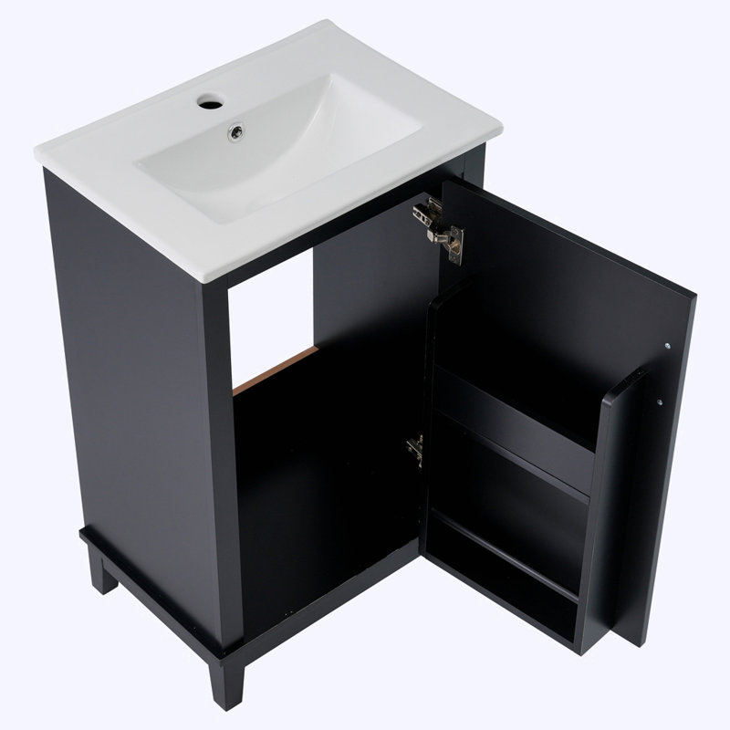 Petit meuble-lavabo moderne avec lavabo en céramique, Noir, noir, noir, noir, Argent argent
