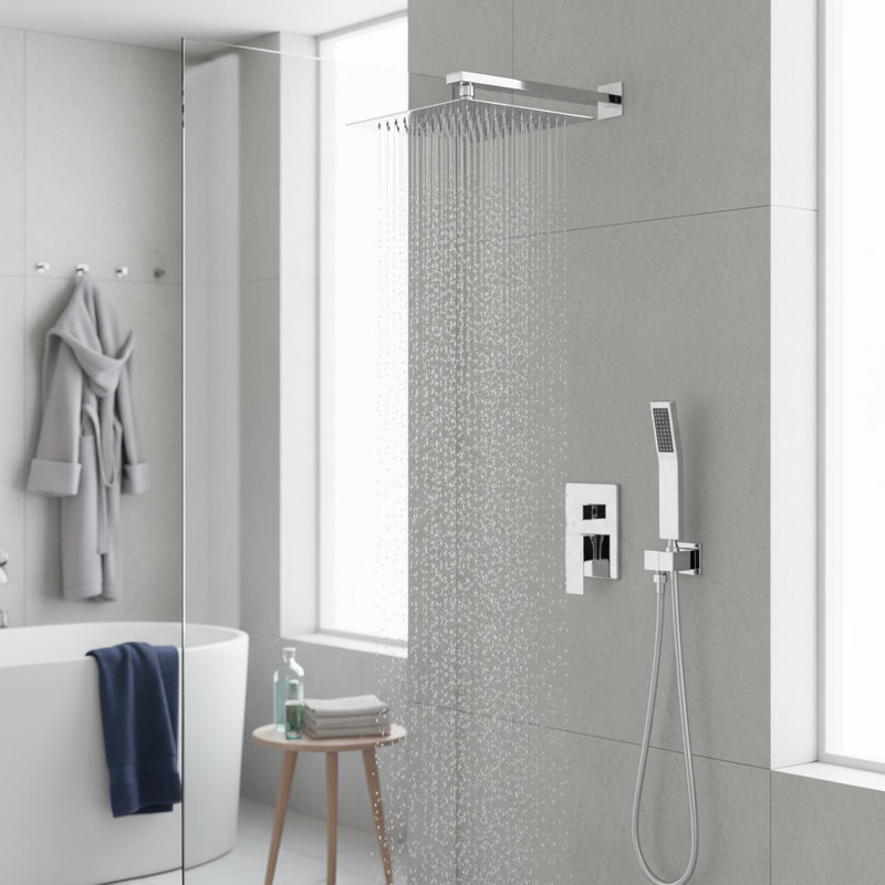 12-Inch Wall Mounted Rain Shower System with Handheld Shower Head and Rough-In Valve, Chrome