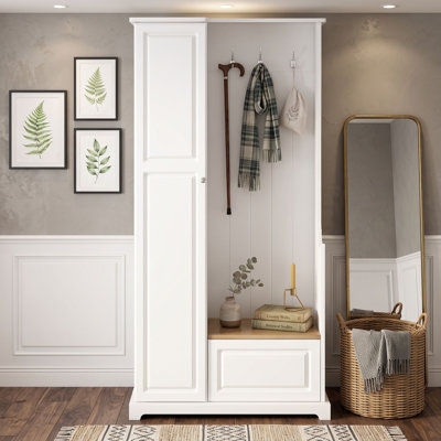 Hall Tree with Flip-Up Storage Bench, Adjustable Shelves, Tall Shoe Cabinet and 3 Hanging Hooks