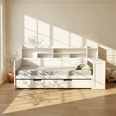 Lit de jour simple en bois massif avec lit gigogne et bureau intégré L 91,3 po x P 49,9 po x H 44,9 po