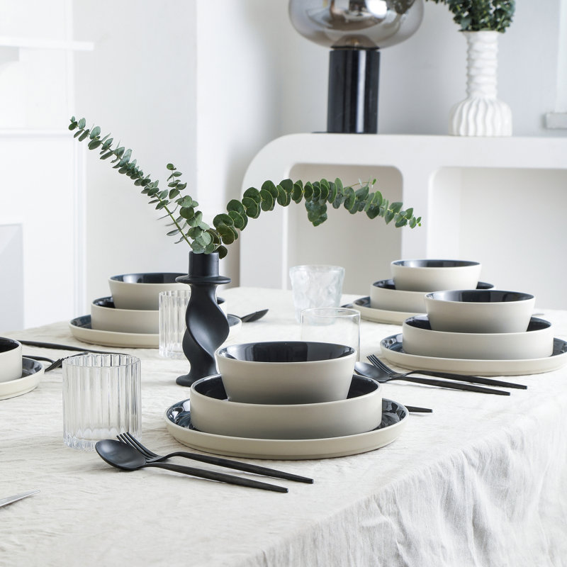 Stone Lain Elica 24-Piece Dinnerware Set Stoneware, Black