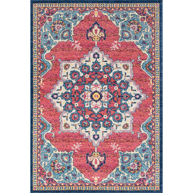 Tapis oriental bleu / rouge Oriental, Tapis de couloir 2 pi 7 po x 7 pi 2 po