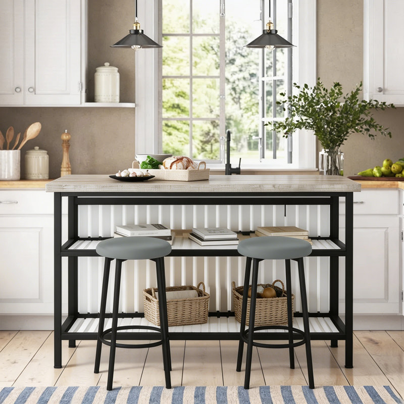 Grondin 47.24" Iron Kitchen Island Set, Light Gray
