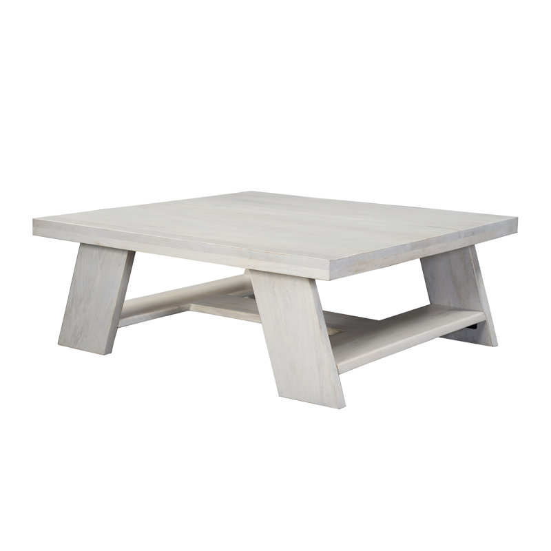  Table basse fabriquée à la main en bois de manguier au fini blanc Biscotti - L 40 po