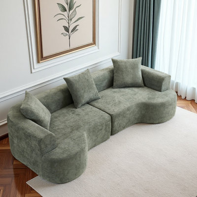 Canapé courbé de style moderne, canapé en velours côtelé doux avec 3 coussins, canapé courbé en tissu ultra lisse