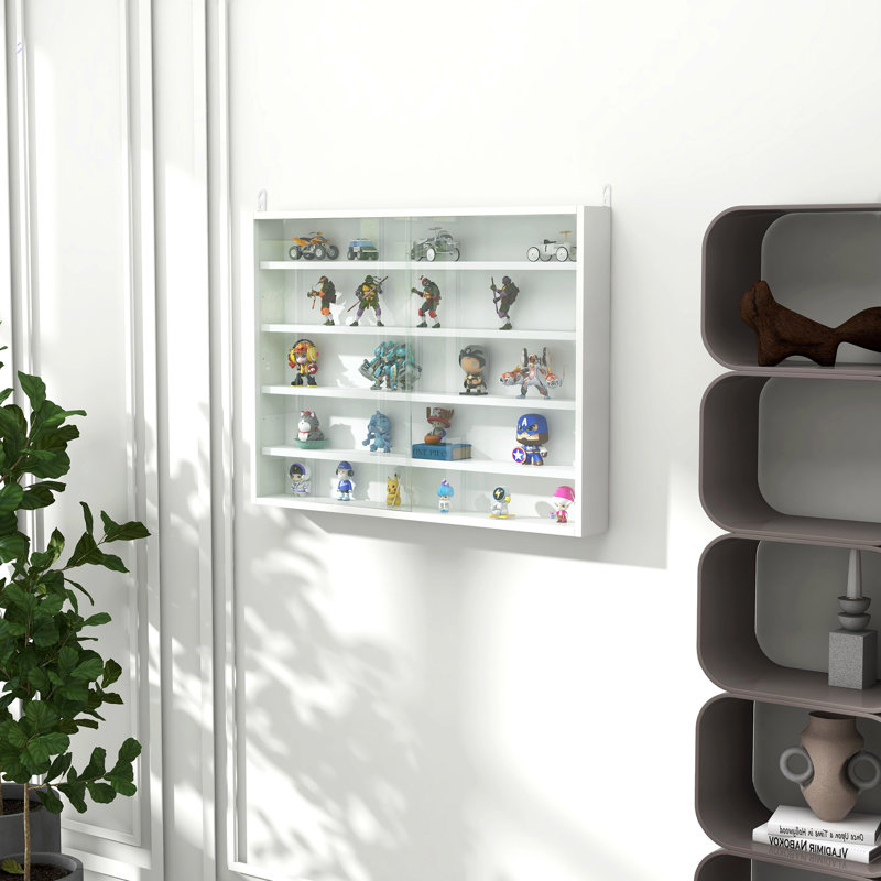 Johnrichard 5-Tier Display Cabinet, Glass Display Case with 2 Doors and Adjustable Shelves, White