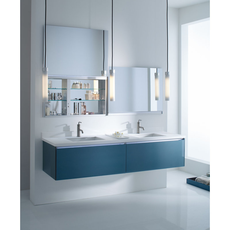 Uplift Series Recessed Frameless Medicine Cabinet with 6 Adjustable Shelves and LED Lighting, 27" x 30" x 6"