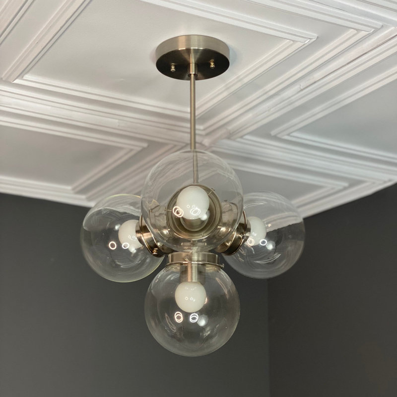 Lustre moderne 5 lumières Mid-Century, Nickel brossé, Transparent