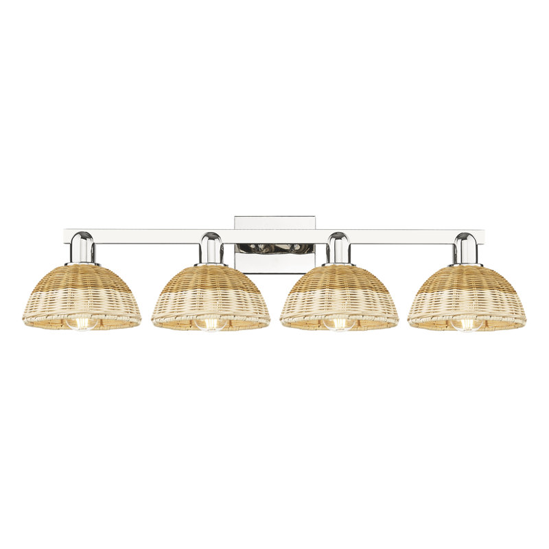 Ciesla - Luminaire pour salle de bain 4 lumières avec abat-jour natté, Nickel poli, Quatre lumières