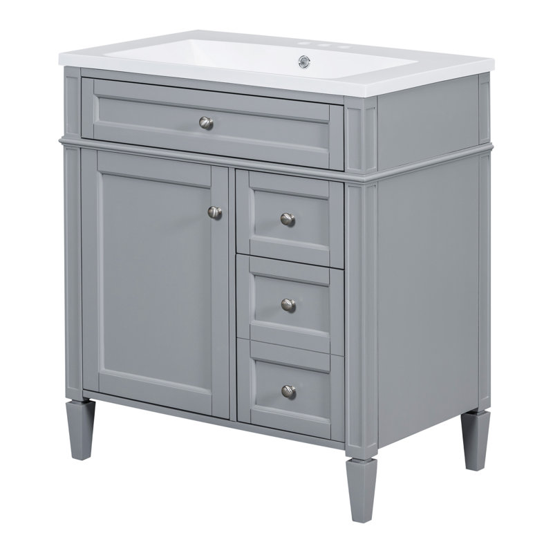 Gray 30" Modern Freestanding Bathroom Vanity with Sink and Storage