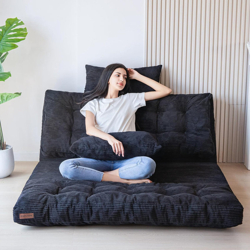 Canapé-lit Corduroy, H 4,7 po x l 54 po x P 91 po, Velours côtelé noir