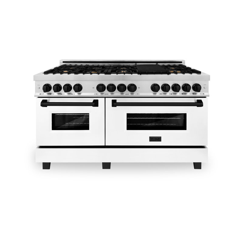 ZLINE Autograph Edition 60 in. 7.4 cu. ft. Legacy Dual Fuel Range with 9 Burner Gas Cooktop and 2 Electric Convection Ovens in Stainless Steel with White Matte Doors