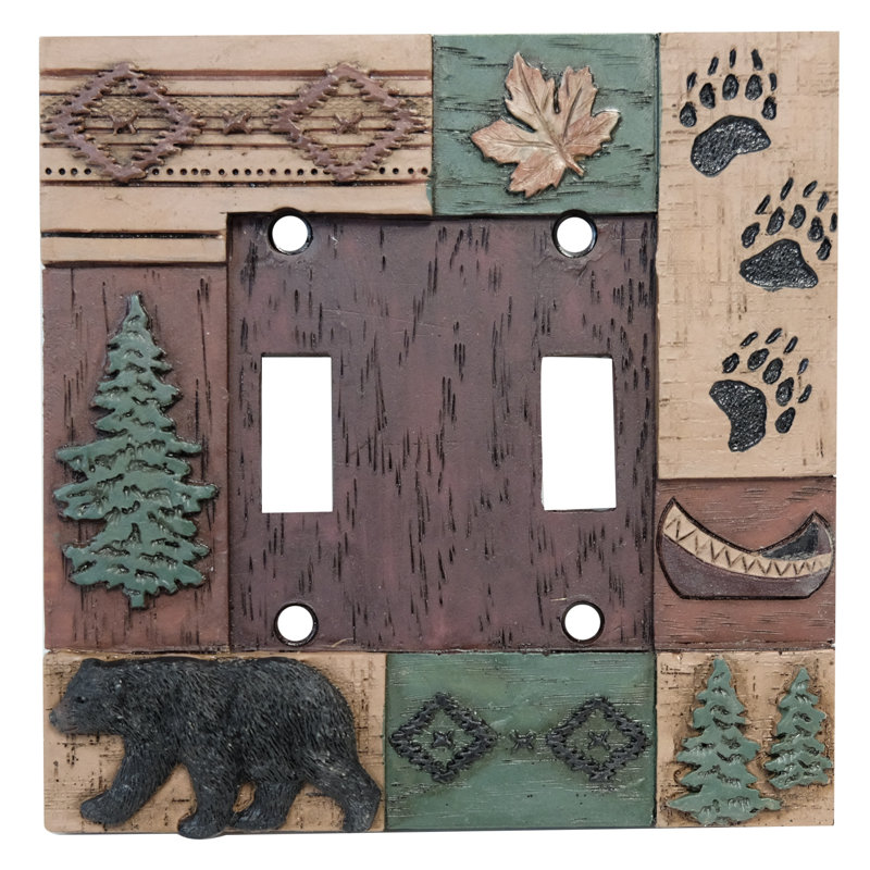 Polyresin Patchwork Bear Territory Woodland 2-Gang Toggle Light Switch Wall Plate/ Switch Cover