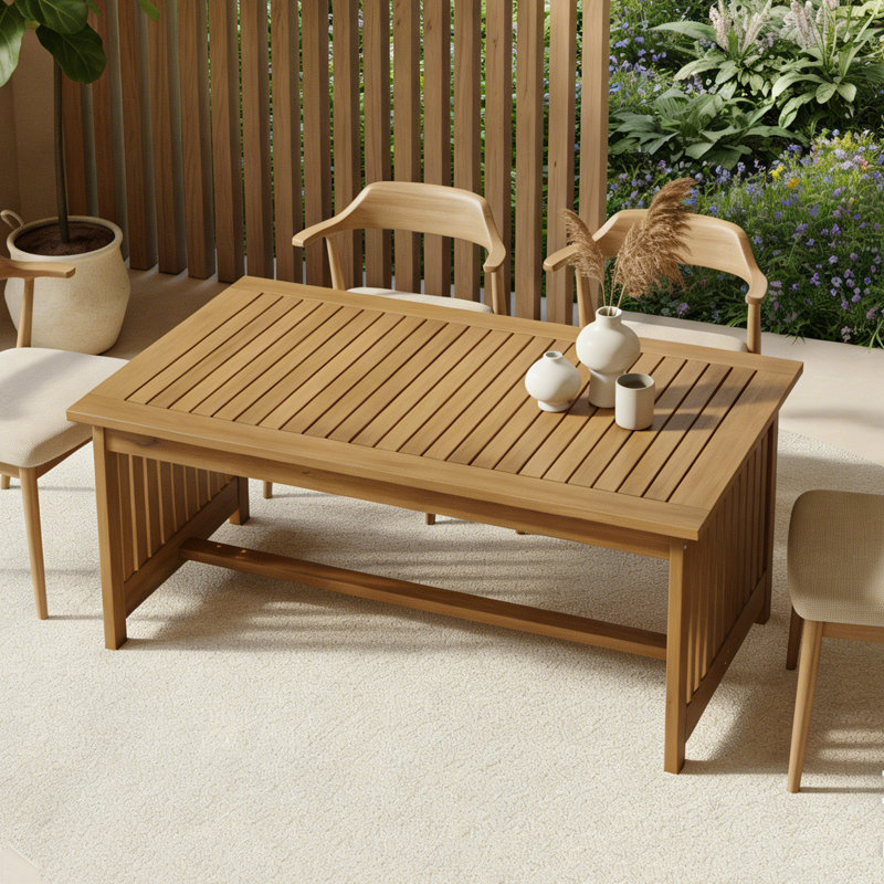 Table basse d'extérieur en lattes d'acacia avec structure en bois massif, Brun