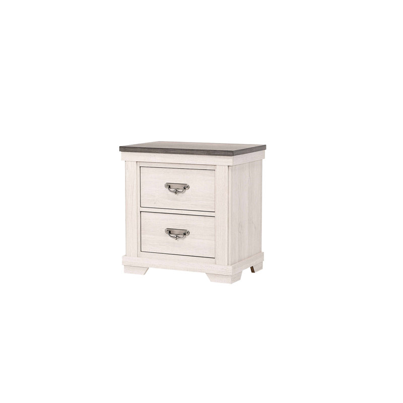 Table de chevet 2 tiroirs beige et gris beige pour chambre à coucher avec mobilier rustique