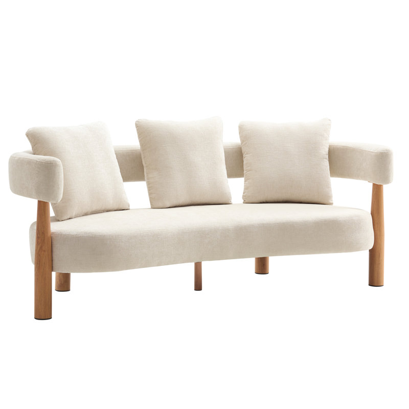 76,5 po Canapé incurvé moderne recouvert de chenille 3 places, beige