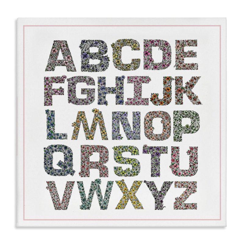 Toile alphabet détaillée avec fleurs, design par Jennifer Stith, H 17 po x l 17 po