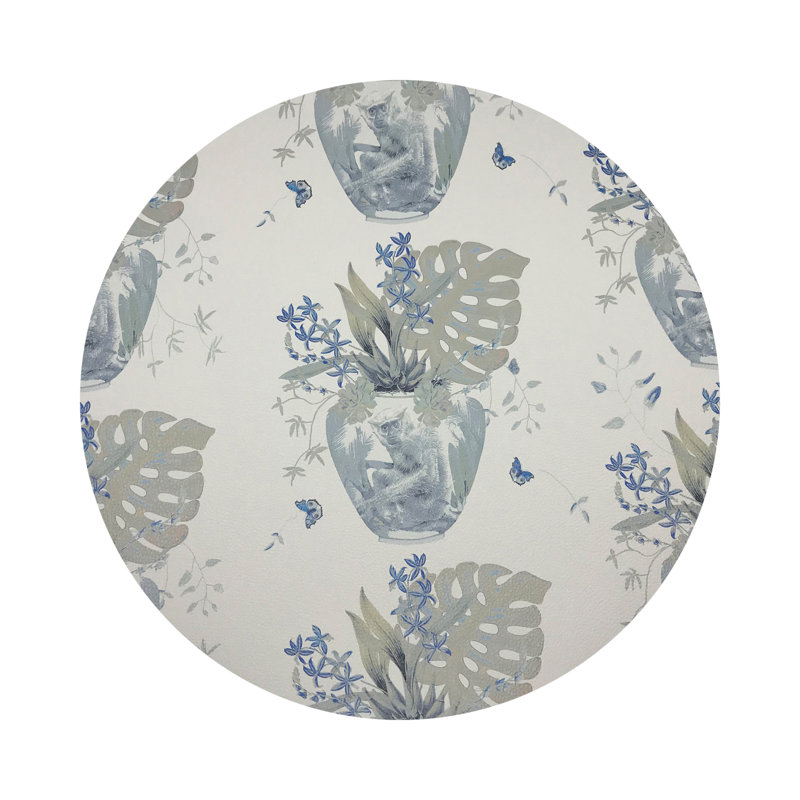 Monkey Small Jungle Vegan Leather Round Coasters, Powder