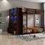 Lits jumeaux superposés avec rangement et éclairage DEL, structure en bois MDF, chambre d'enfant moderne-1007505402